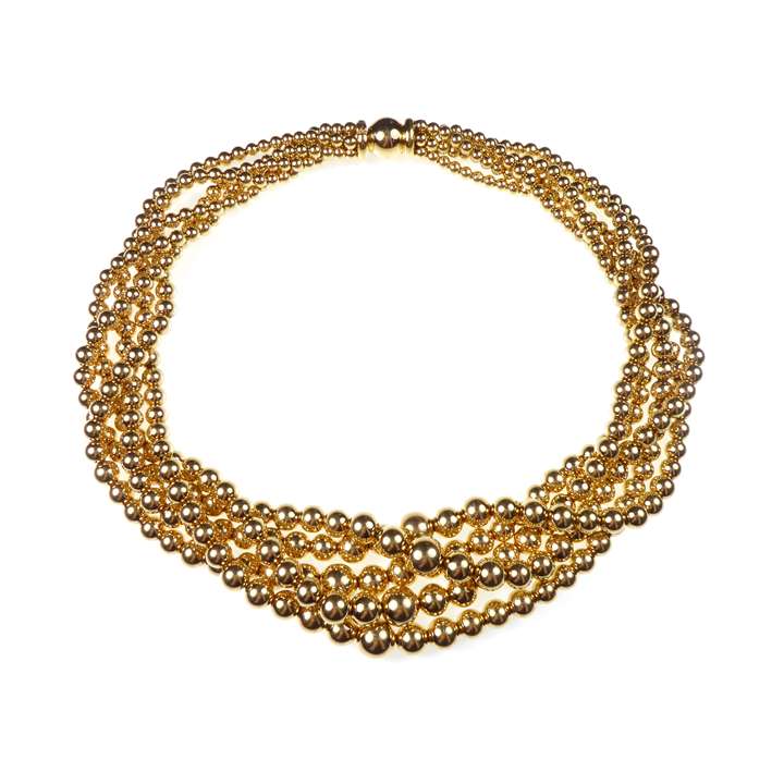 Multi-row graduated gold ball collar necklace in 18ct gold